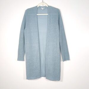 J. Jill Linen Blend Open Front Duster Cardigan Blue M Coastal Quiet Luxury